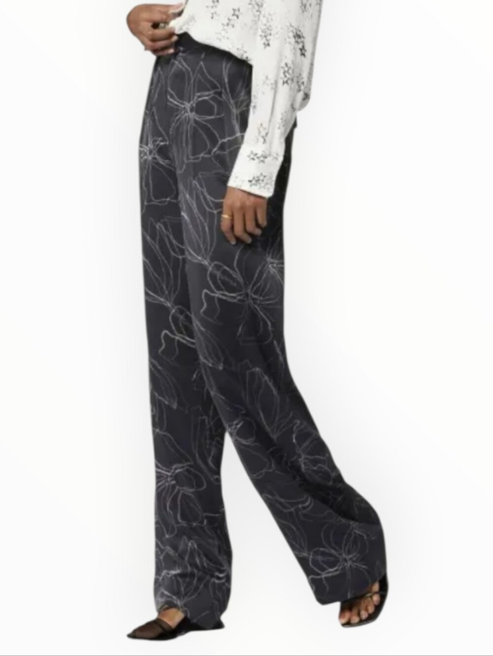 Equipment Femme 100% silk grey wide leg print pants 8